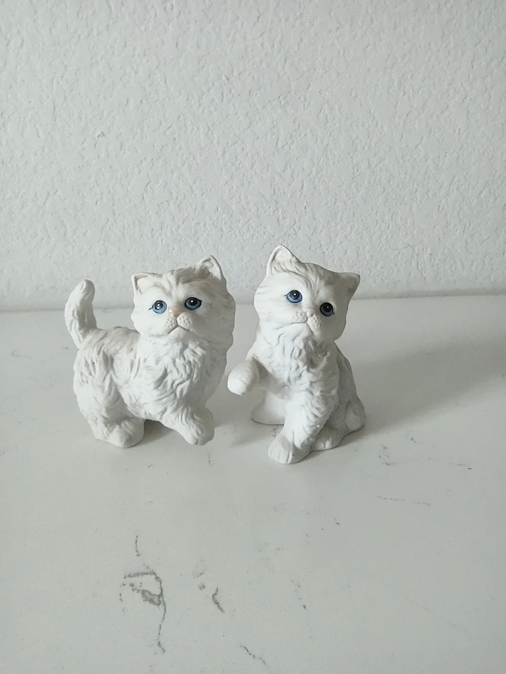 White Ceramic Cat Figurines - Pair
